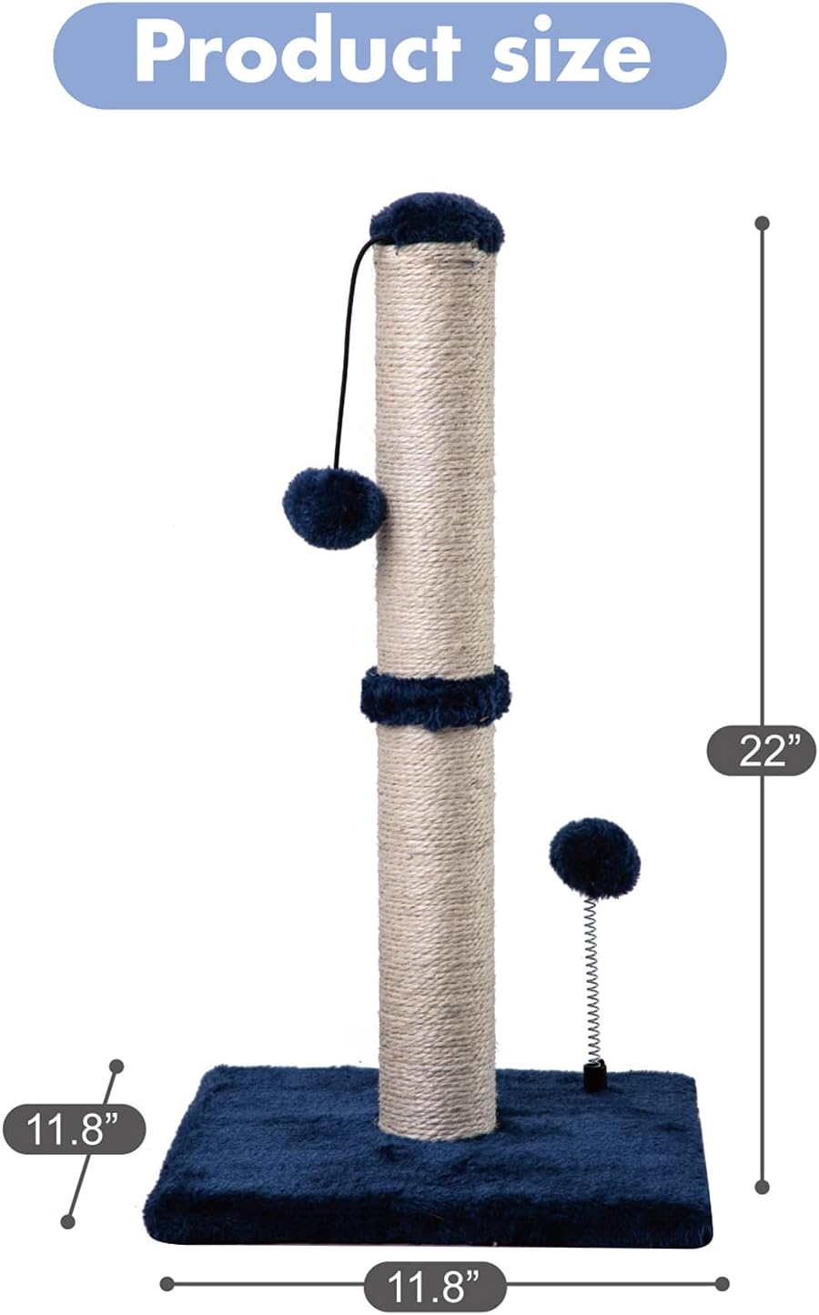 MECOOL Cat Scratching Post Premium Basics Kitten Scratcher Sisal Scratch Posts with Hanging Ball 22 in for Kittens or Smaller Cats, Navy