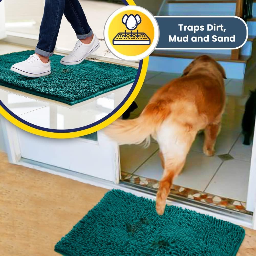Muddy Mat® Original Dog Door Mat for Muddy Paws, Super Absorbent Microfiber, Non-Slip Washable Pet Rug, Quick Dry Chenille Entryway Carpet, Machine Washable Indoor Outdoor mat, Teal 35"x60"