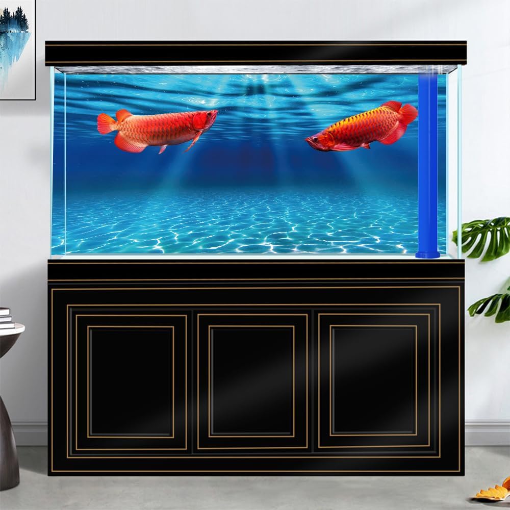 Natural Undersea Aquarium Background, Underwater Ocean Sunlight Fish Tank Background 72X24IN with 8 EVA Double-Sided Tape