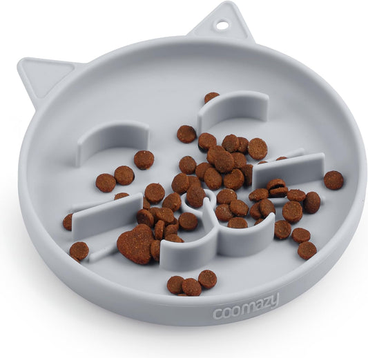 Coomazy Silicone Slow Feeder Dog Cat Bowls, Interactive Puzzle Toy for Pets Dry/Wet Food Training, Keeps Dogs Cats Busy, Prevents Puppy Kitty Overeating (Grey, 0.8 Cup)