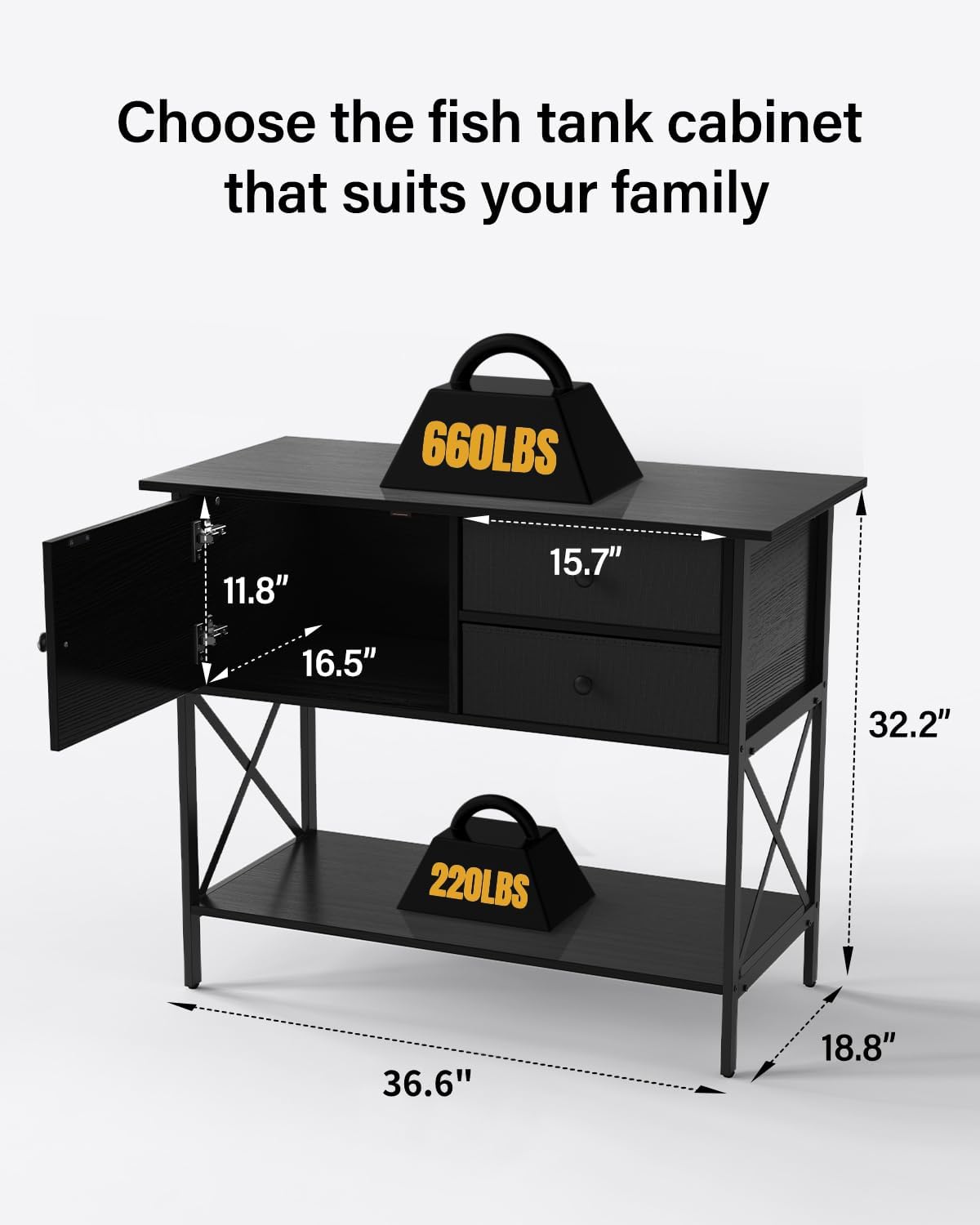 Fish Tank Stand 40 Gallon: Sturdy Aquarium Stand with Accessories Storage - Metal Tank Stands Table for 40-50 Gallon Reptile Breeder Turtle Terrarium - 36.6"x18.8" Weight Capacity 660 lbs