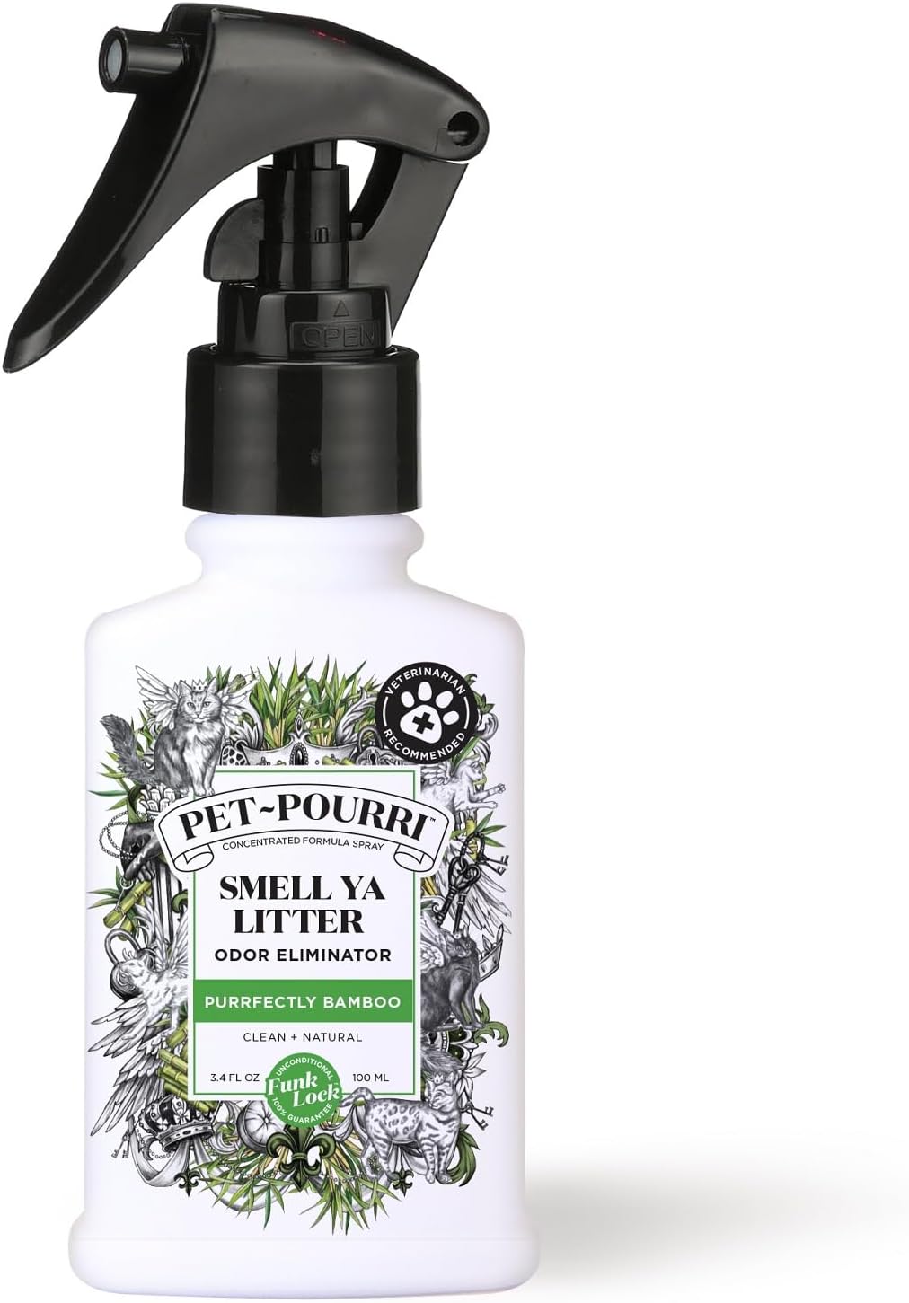 Pet-Pourri Smell Ya Litter Cat Litter Deodorizer Spray, 3.4 Fl Oz, Up to 170 Uses, Pet Odor Remover with Essential Oils for Air, Carpet, Urine, Vet Recommended, Bergamot Bamboo Scent