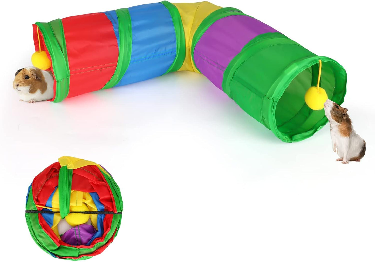 Rypet Guinea Pig Tunnels and Tubes Collapsible 2 Way and L-Type Tunnel with Interactive Ball Small Animal Activity Tunnel Hideaway Toys for Baby Rabbit Ferret Hamster Chinchilla Hedgehog