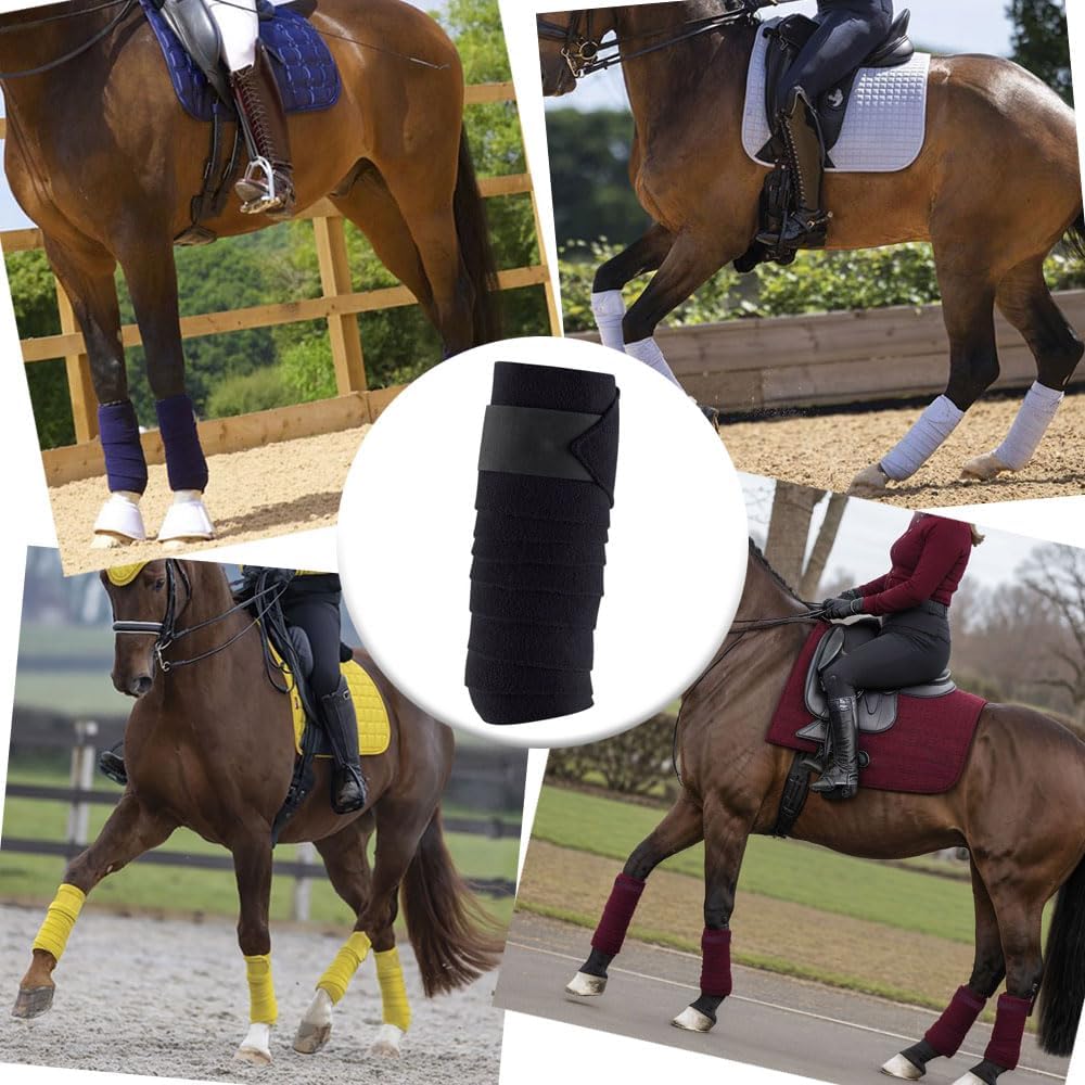 Horse Polo Leg Wraps Soft Fleece Wraps Equestrian Leg Bandage 4-Pack (Full(10ft), Black)