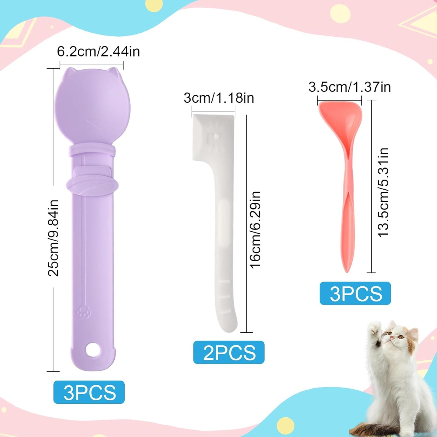 Cat Treat Dispenser Cat Treat Spoon Squeeze 8PCS Lickable Cat Holder with Cat Strip Feeder Spoon and Temptations Licky Treats Happy Cat Tube and Squeeze Up Cat Food Spoons for Wet Food (Cat Head)