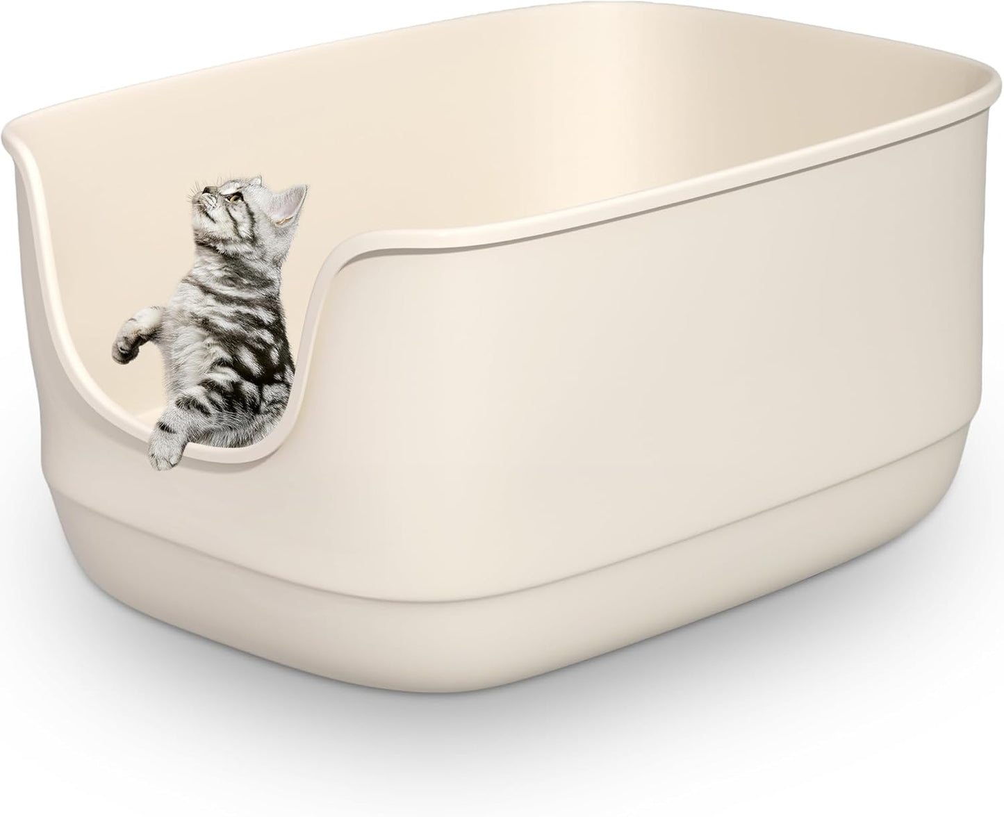 Gefryco Large Cat Litter Box with High Sided 24.6"x18.3"x12.2" - Jumbo Extra Large Open Anti - Splashing High Wall for Multiple Cats (White)