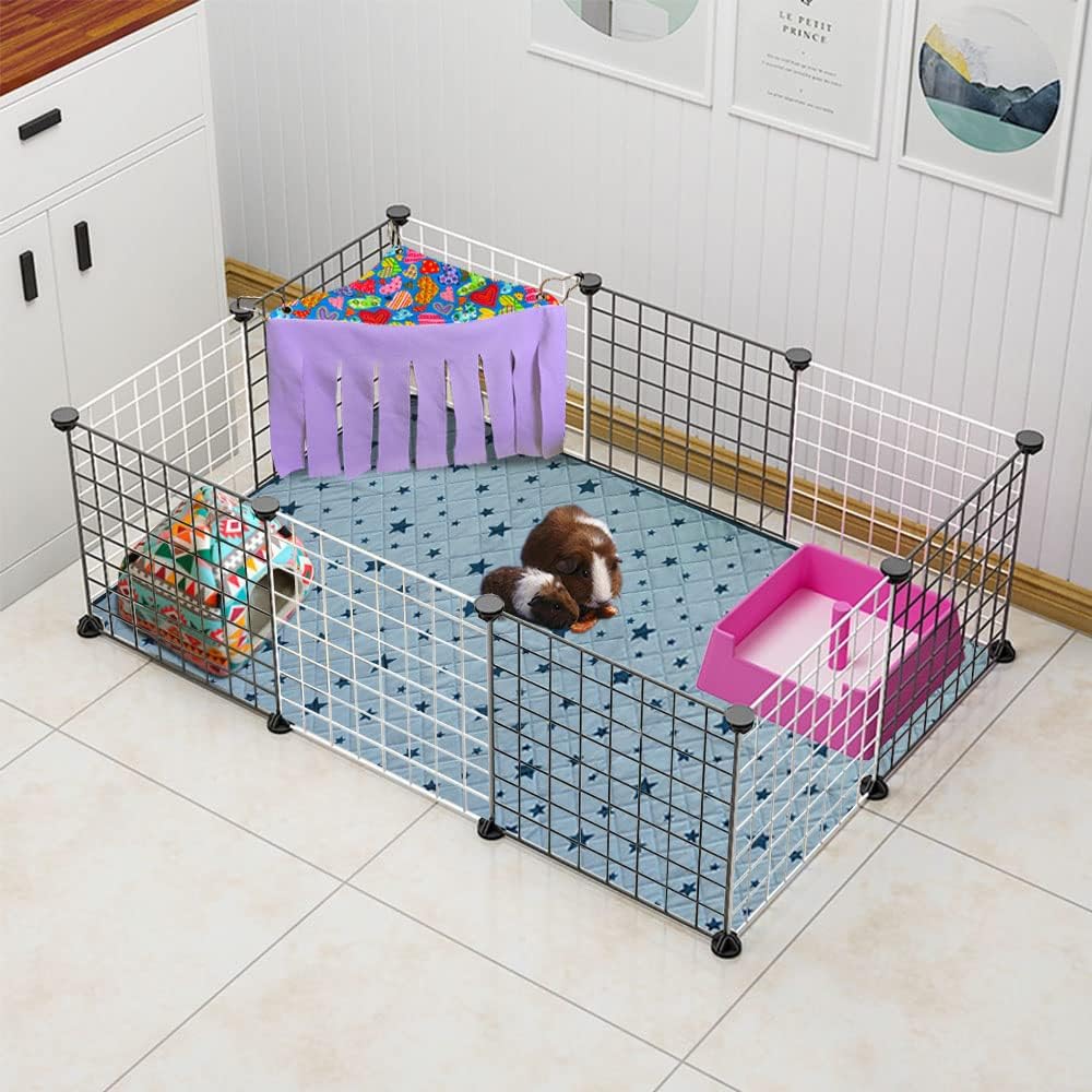 RIOUSSI Guinea Pig Hideout Hideaway Corner Fleece Toys Cage Accessories with Reversible Sides, Heart/Gray-Purple