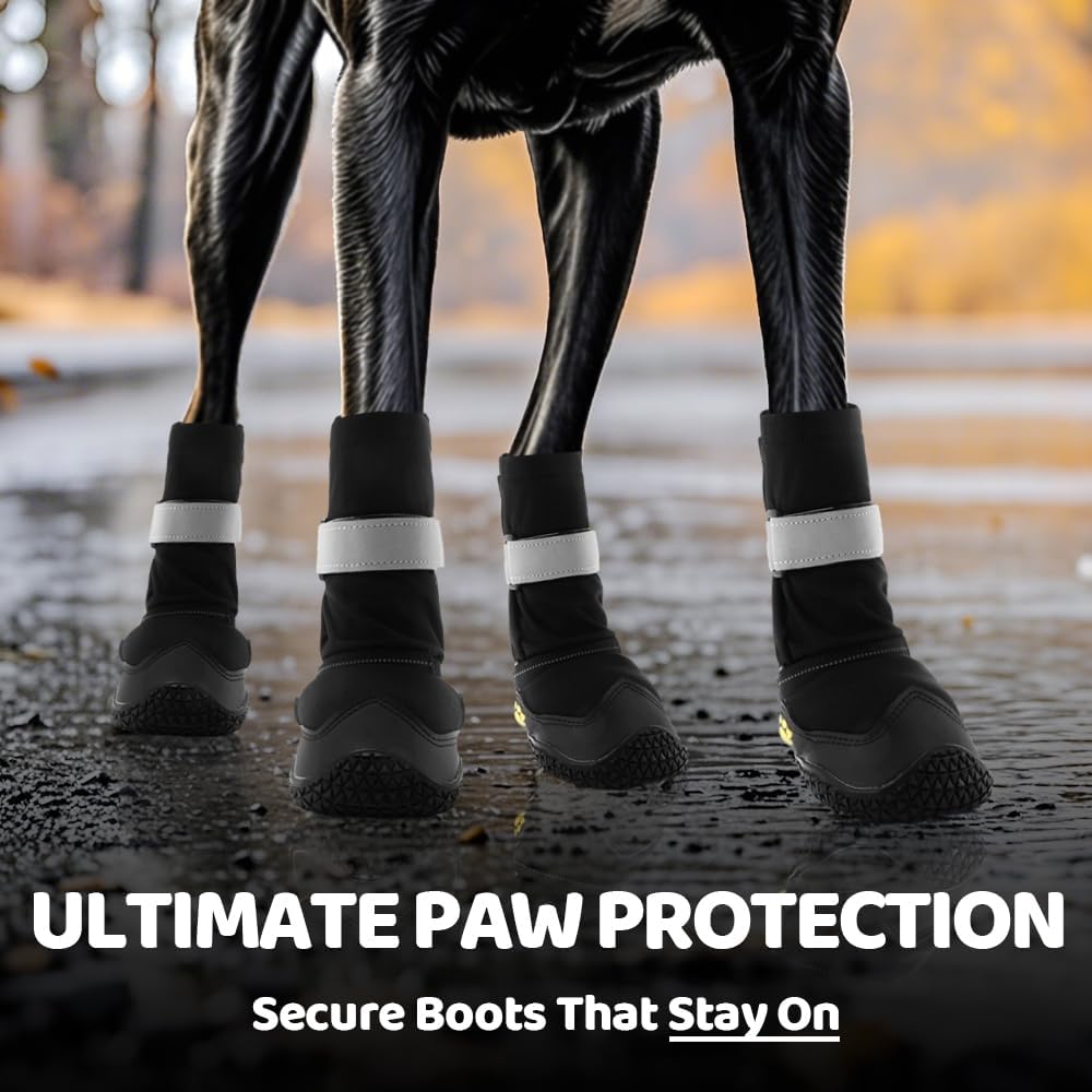 Hcpet Dog Shoes, Dog Boots & Paw Protectors for Winter Snowy Days, Rainy Weather, Outdoor Anti-Slip Sole Dog Booties for Hardwood Floor Black-Leg 5