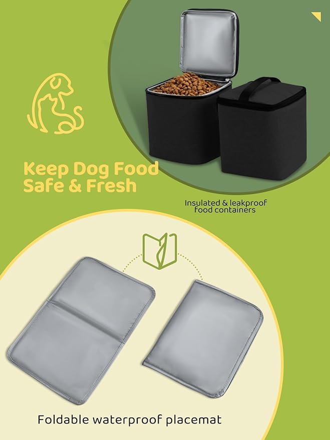 Dog Travel Bag, 25L Airline Approved Dog Travel Backpack for Pet Travel Accessories with 2 Food Storage Containers, 2 Foldable Bowls for Short Trips, Black