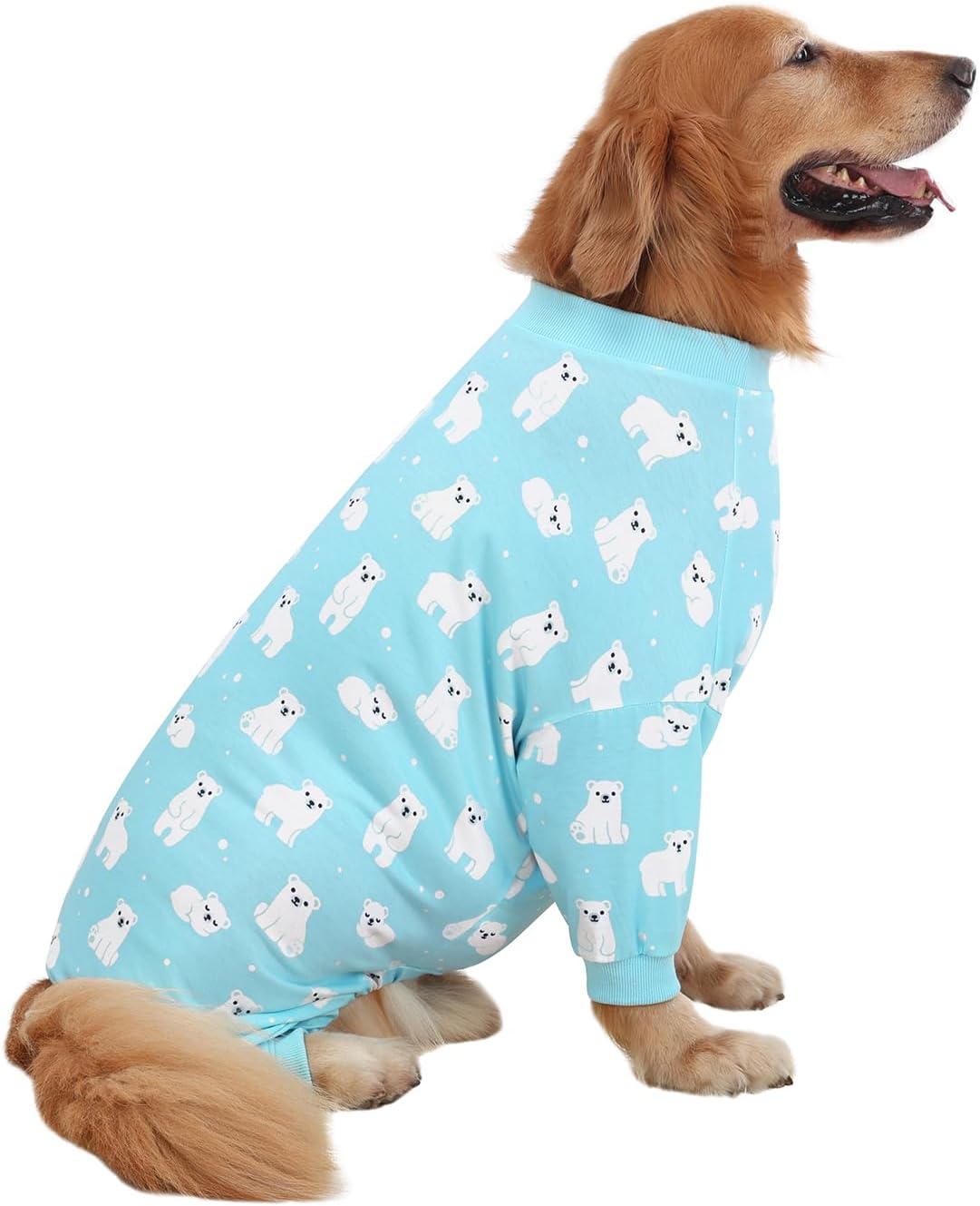 HDE Dog Pajamas One Piece Jammies Jumpsuit Pet Clothes Outfit Stretchy Lightweight Comfy Shirt Pjs for M-3XL Dogs Sleepy Polar Bears - L