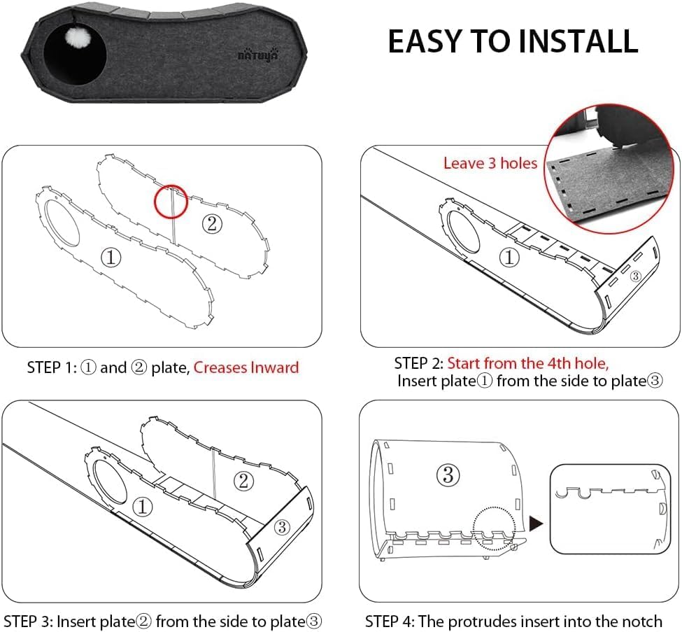 NATUYA Cat Bed Cave for Indoor Cats, Large Cat Lounge Cave Bed with Toy Ball, Enclosed Scratch Resistant Detachable Felt Cat Hideaway Bed for Cats up to 22 Lbs