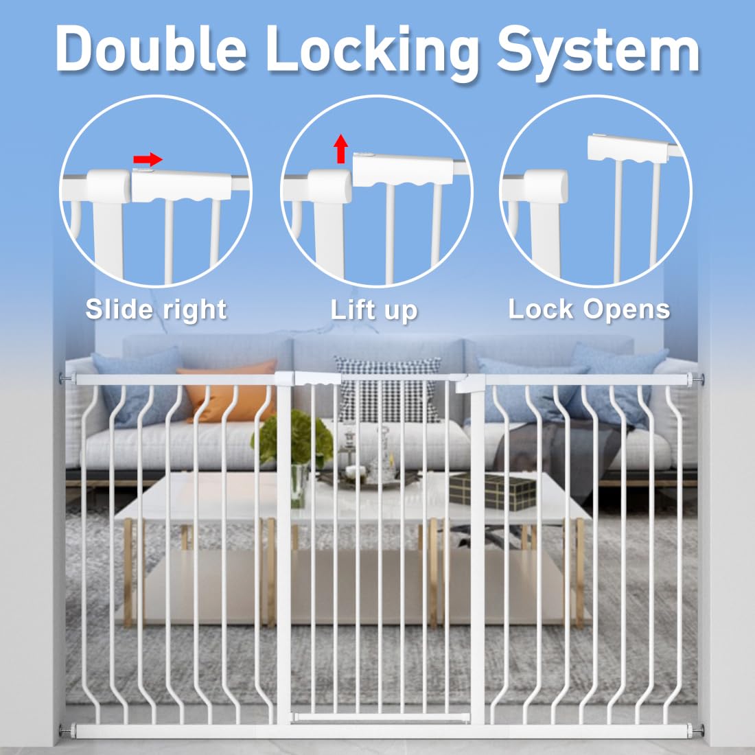 WAOWAO Extra Tall 40.55" Baby Gate 29.92-63.38" Wide Pressure Mounted Walk Through Swing Auto Close Safety White Metal Toddler Child Dog Pet for Indoor Stairs,Doorways,Kitche