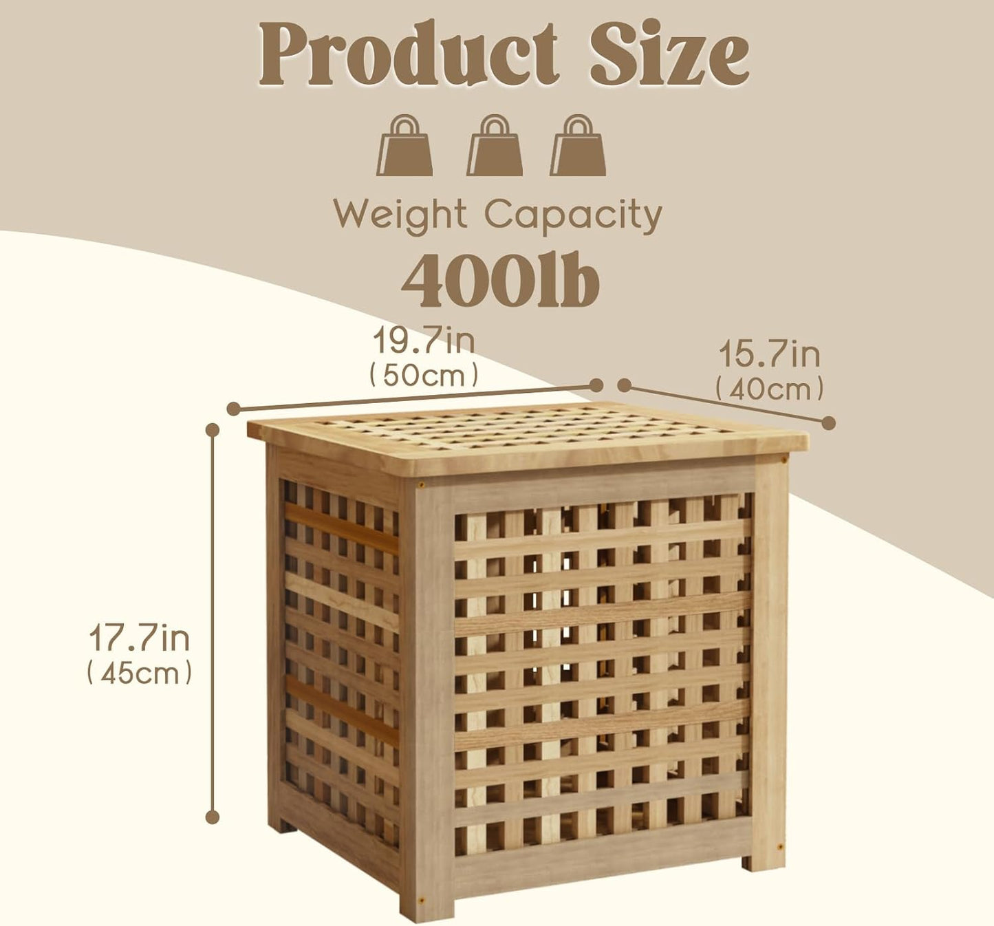 Bench with Storage, Acacia Laundry Hamper with Seat, Storage Benches with Seating for Entryway, Living Room, Bedroom, Bathroom (15.7x19.7x17.7in)