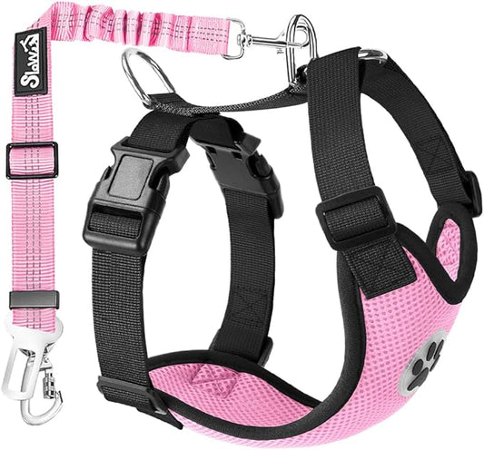 Lukovee Dog Seat Belt for Car, Adjustable Dog Car Harness for Large Medium Small Dogs, Soft Padded & Breathable Mesh Dog Seatbelt with Car Strap and Carabiner(Pink Double Clip,X-Small)