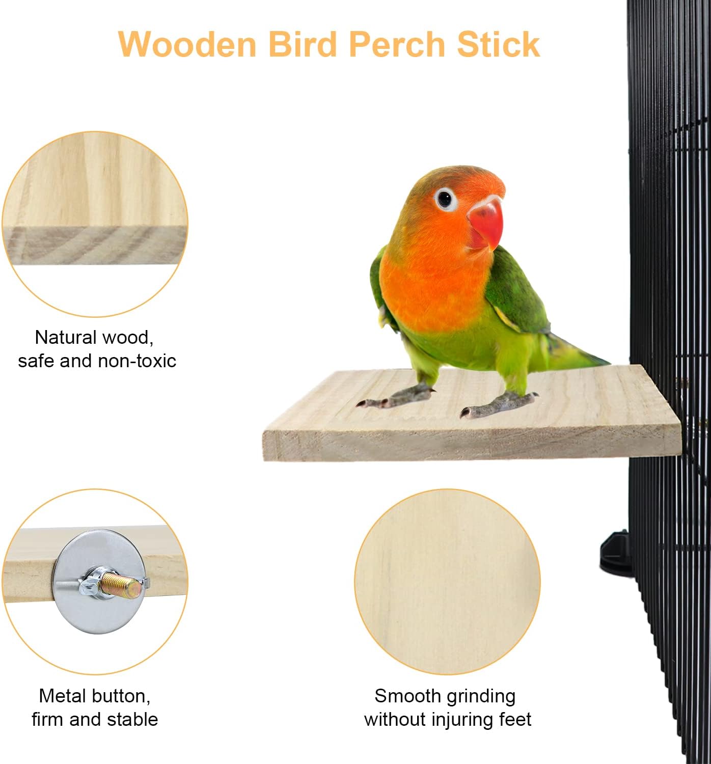 2pcs Bird Perch platform flat Stand Beak Paw Grinding wood for Parrot Parakeet Cockatiel Lovebird Conure Finch Budgie