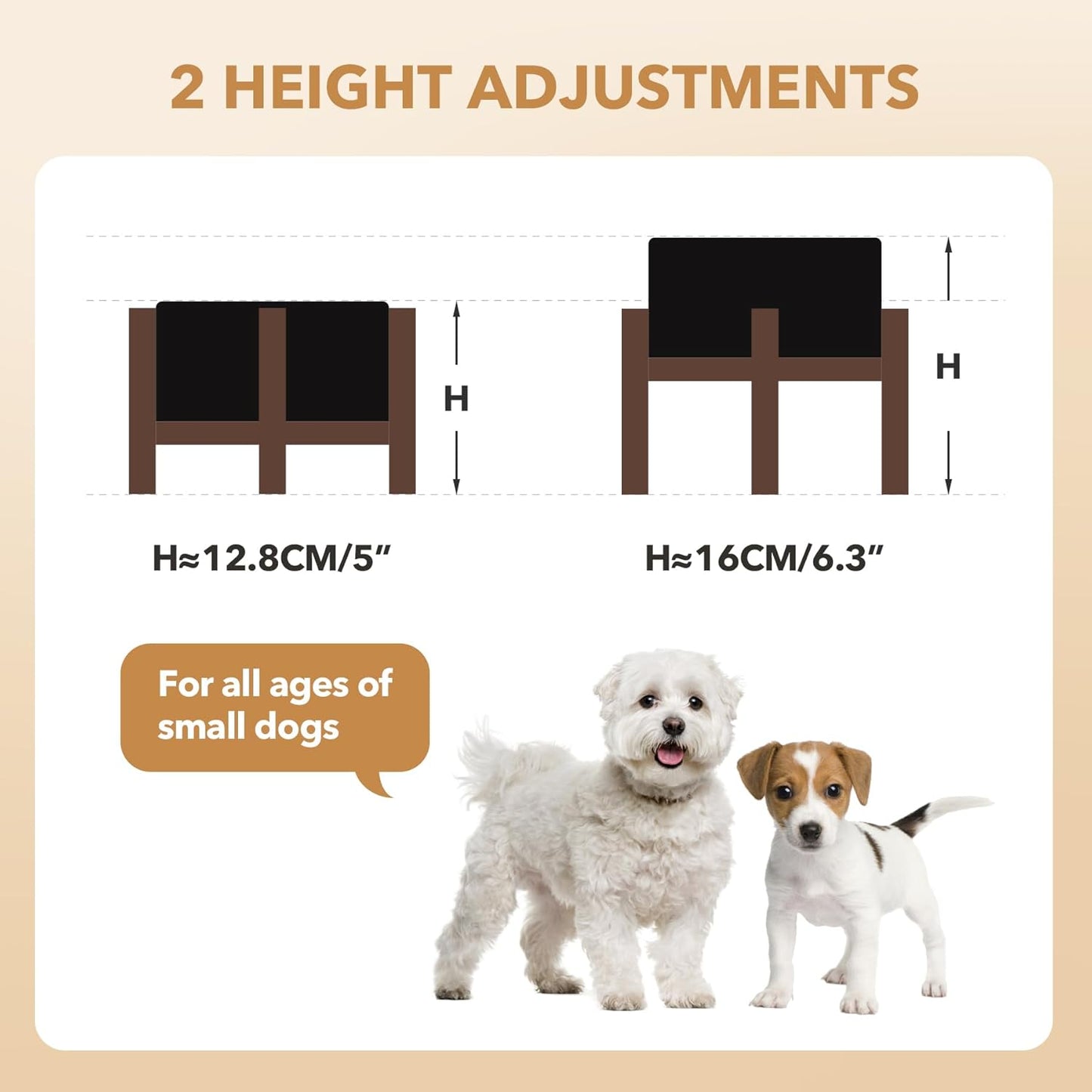 Ceramic 6.1inch Raised Dog and Cat Bowl Set, 2 Heights Elevated Wooden Stand for Small Breed Dogs, Weighted Pet Food and Water Dishes(6.1'',28.7oz, Starry Sky)