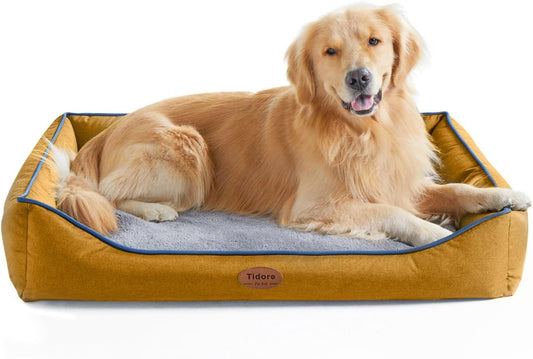 Orthopedic Dog Beds for Medium Dogs, Durable Egg Crate Foam Sofa Dog Bed wit Washable Removable Cover,Waterproof Lining,Pet Bed for Large Dogs (Mustard Yellow, 39.4" L x 31.5" W x 7.4" Th)