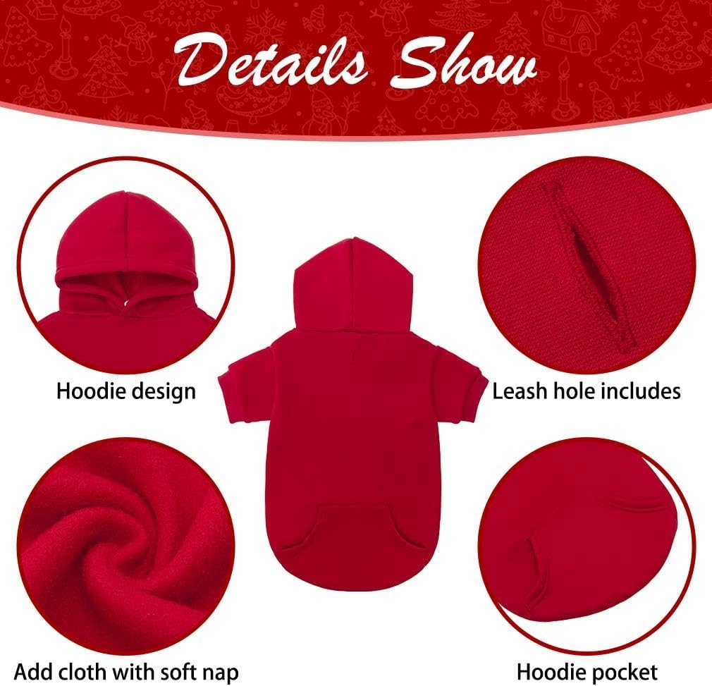 KOOLTAIL Basic Dog Hoodie - Soft and Warm Dog Hoodie Sweater with Leash Hole and Pocket, Dog Winter Coat, Cold Weather Clothes Sweatshirt for Small Medium Large Dogs Puppy Cat Boys Girls Red SM