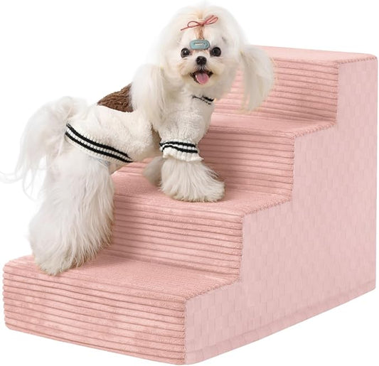 Dog Stairs for Small Dogs,17.5" H,4-Step Dog Steps for Bed and Couch with High Density Foam,Non-Slip Pet Steps for Doggy and Cat,Pet Stairs with a Washable Cover,Pink