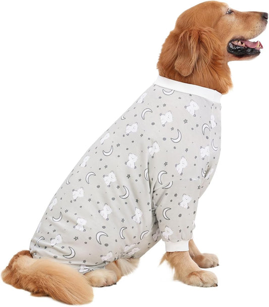 HDE Dog Pajamas One Piece Jammies Jumpsuit Pet Clothes Outfit Stretchy Lightweight Comfy Shirt Pjs for M-3XL Dogs Goodnight Polar Bears - XL