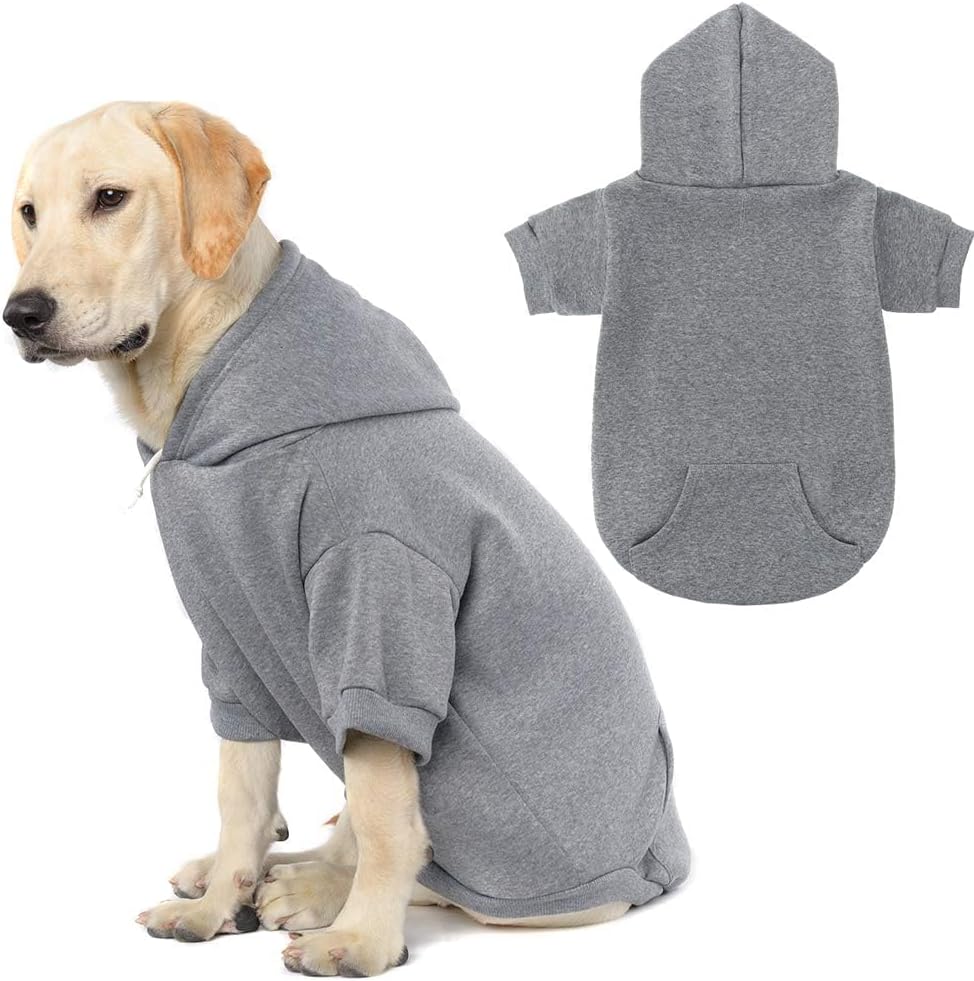 KOOLTAIL Basic Dog Hoodie - Soft and Warm Dog Hoodie Sweater with Leash Hole and Pocket, Dog Winter Coat, Cold Weather Clothes Sweatshirt for Small Medium Large Dogs Puppy Cat Boys Girls Grey XL/XXL