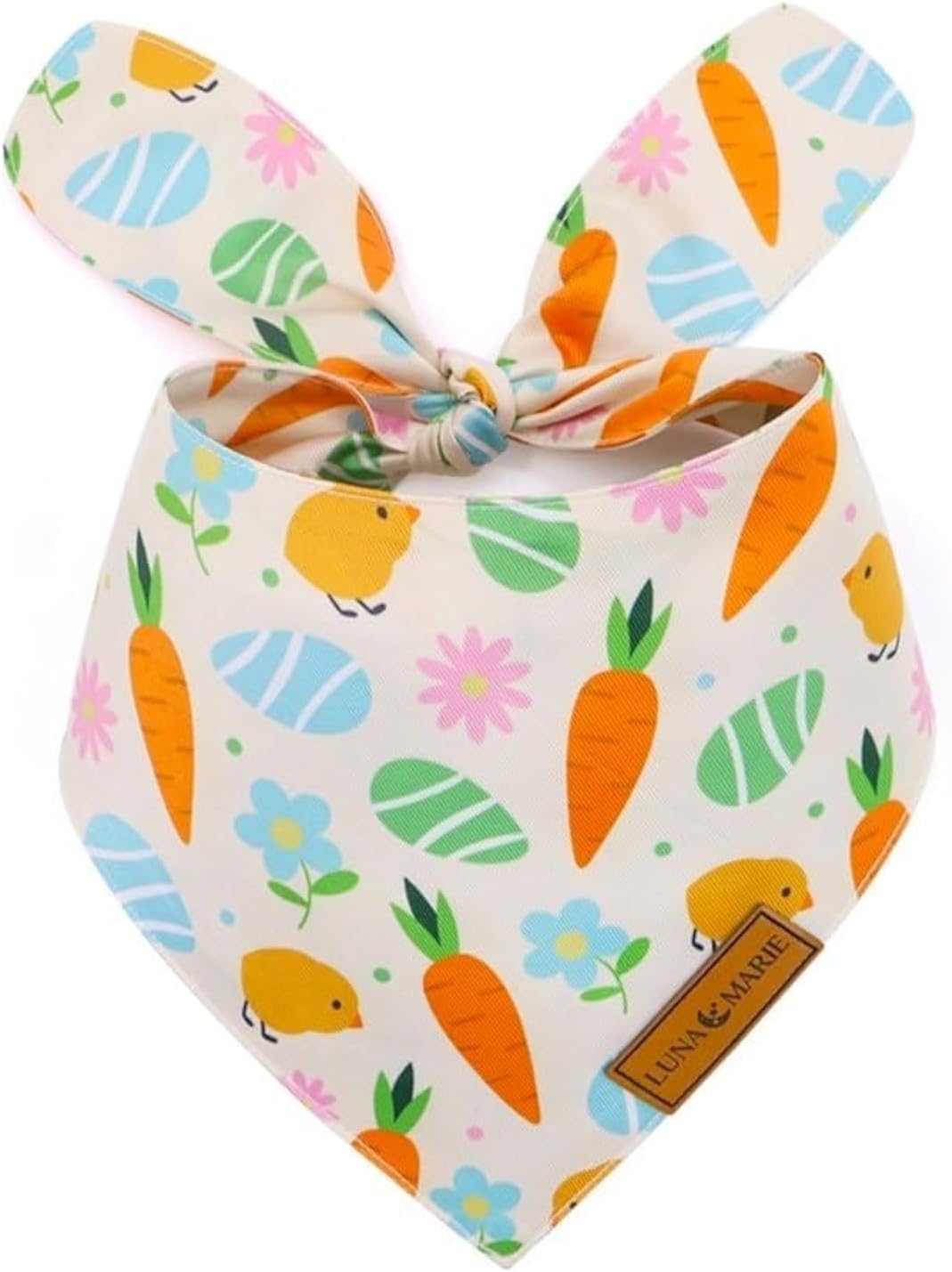 LunaMarie - Luxury Pet Birthday Bandanas -Premium & Silky Poly Fabric | 100% Handmade | Custom Shape Dual Layered (Easter Garden, Large)