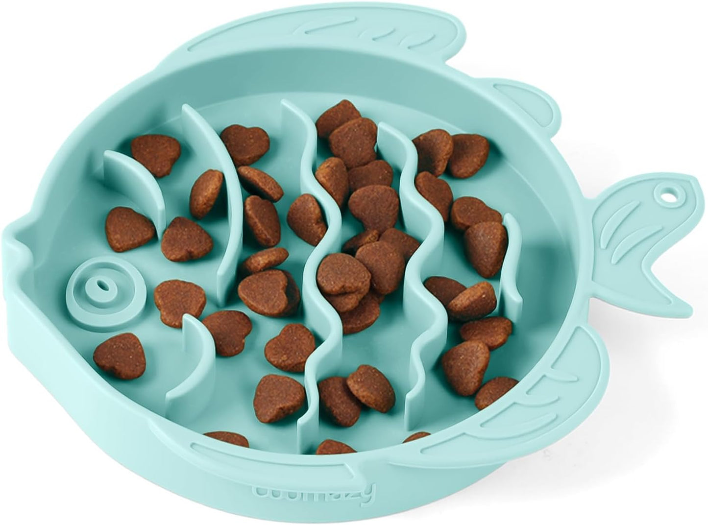Coomazy 2-in-1 Silicone Slow Feeder Dog Cat Bowls, Lick Mat Interactive Puzzle Toy for Pets Dry/Wet Food Training, Keeps Dogs Cats Busy, Prevents Puppy Kitty Overeating (Cyan, 1.2 Cup)