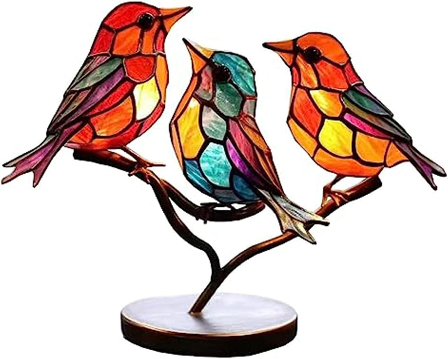 3Birds on a Branch, Metal Desktop Decorations, Home Bird Decorations for Office, Window, Aviary, Garden, Gifts for Bird Lovers, Boxed Set.