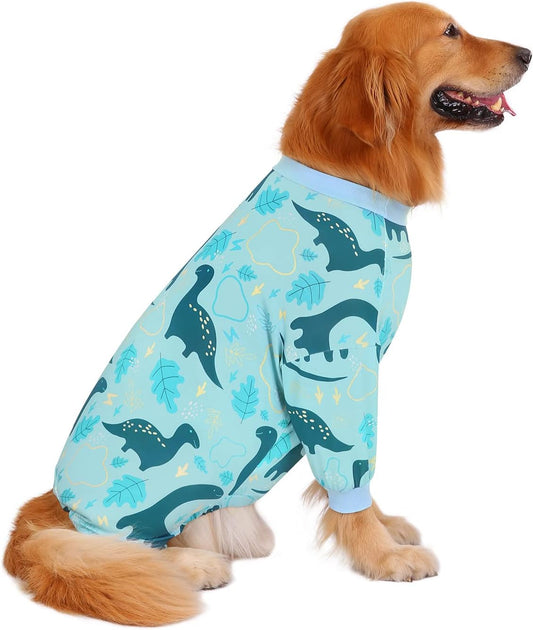 HDE Dog Pajamas One Piece Jammies Jumpsuit Pet Clothes Outfit Stretchy Lightweight Comfy Shirt Pjs for M-3XL Dogs Dinosaurs - L