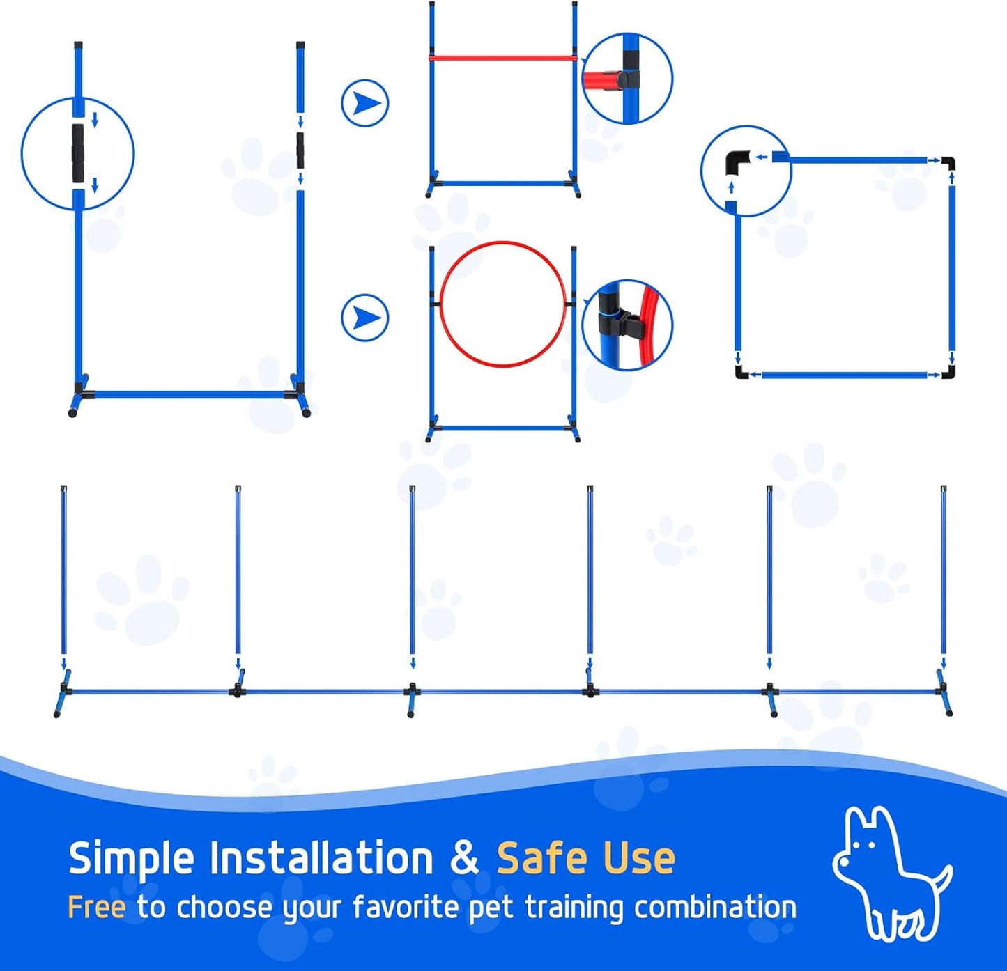 Dog Agility Equipment, Dog Agility Course Backyard Set Obstacle Course Backyard Includes Adjustable High Hurdle,6 Weave Poles,Extended Tunnel,Jump Ring,Square Pause Box,2 Balls,Whistle,2 Carrying Bags