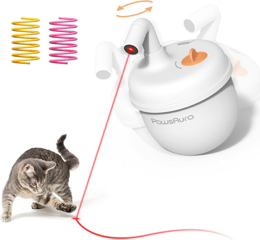 Cat Laser Toys, Automatic Cat Laser Toy Tumbler Design, Rechargeable Cat Laser Pointer 360°Irregular Rotation, 3 Modes Interactive Cat Toy for Indoor Cats of All Ages and Sizes (White)