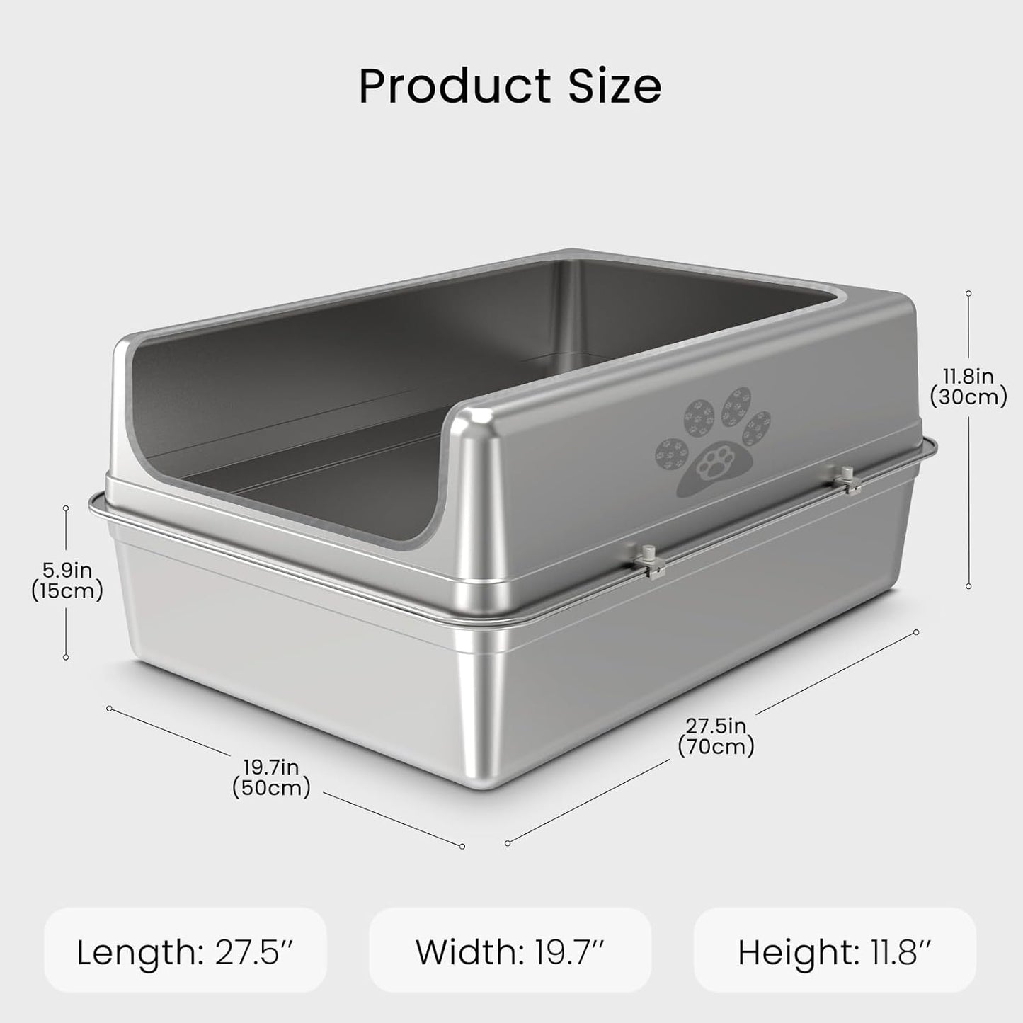 Enclosed Stainless Steel Cat Litter Box with Lid, Oversize Metal Litter Box for Multi Cats, Extra XXL Cat Toilet with High Side, Non-Stick, Anti-Leakage, Odorless, with Cat Litter Mat & Litter Scoop