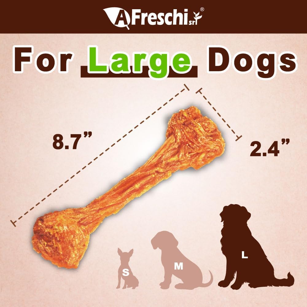 AFreschi Turkey Tendons for Dogs, USA-Sourced, Healthy Dog Treats, Rawhide-Free Puppy Chews, Long Lasting, All Natural, Hypoallergenic Dog Treats for Large Breeds, 1 Count Pack Bone (L)