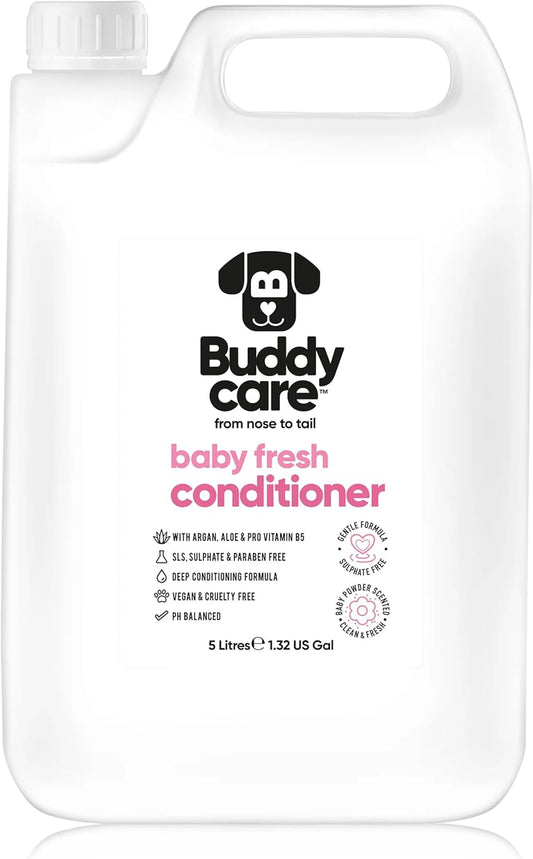 Baby Fresh Dog Conditioner (169.07oz) Made with Aloe Vera, Argan Oil & Pro Vitamin B5 to Detangle Matted Coats & Relieve Sensitive & Itchy Skin, Suitable for Puppies from 8 Weeks, Vegan