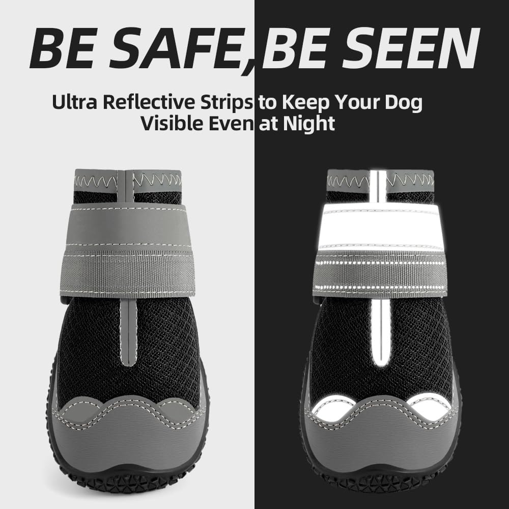 Dog Shoes for Large Dogs, Medium Dog Boots & Paw Protectors for Hardwood Floors, Outdoor Dog Booties for Hot Pavement Winter Snow Hiking, Breathable Dog Shoes with Reflective Strips Size 3