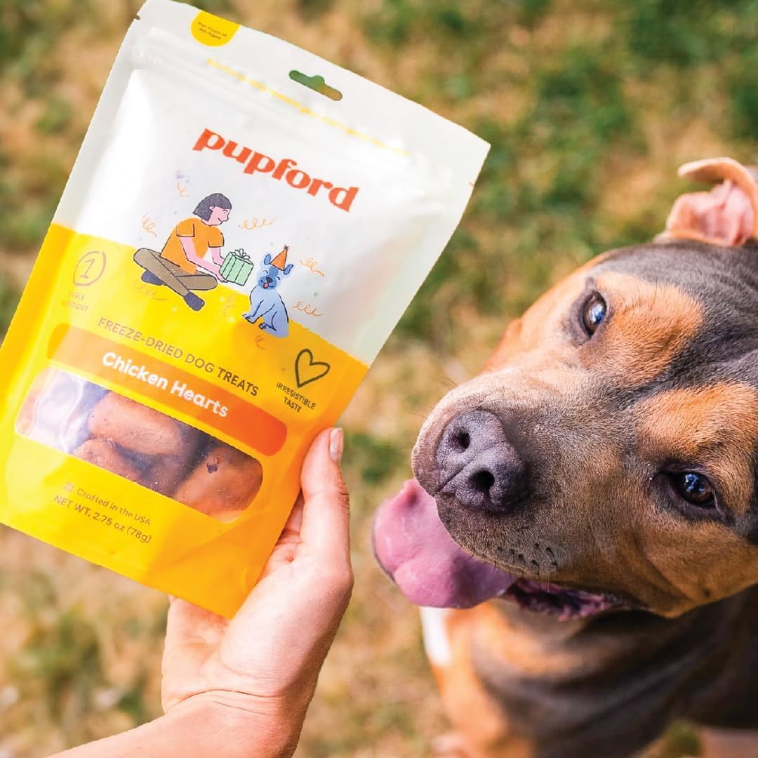 Pupford Freeze Dried Chicken Hearts Treat for Dogs & Puppies - Healthy, Natural, Single Ingredient Dog Treats - Made in USA (2.75 oz)