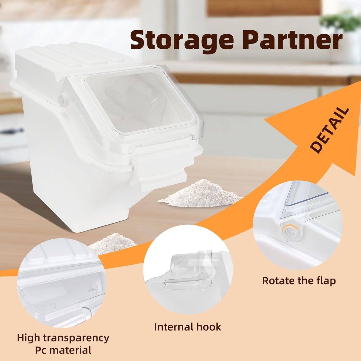 53LB Airtight Flour Storage Container With Scoop for Dry Food, Sugar, Baking Supplies,Rice.BPA Free Ingredient Storage Bin，Pet Food Storage Container Dog Cat Birds Food Bin (53 LB)