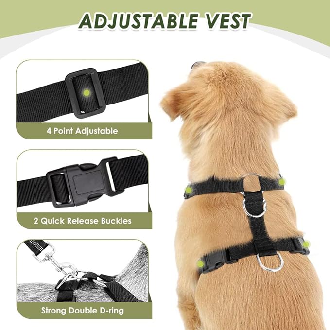 Lukovee Dog Seat Belt - Adjustable Dog Car Harness for Large, Medium & Small Dogs, Soft Padded & Breathable Mesh Dog Seatbelt with Car Vehicle Connector Strap (Black, XX-Small)