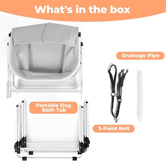 Elevated Dog Bathtub, 5 Height Adjustable Portable Dog Wash Station for Small to Large Pets, Foldable Bathing Tub with Storage & Anti-Slip Design Gray