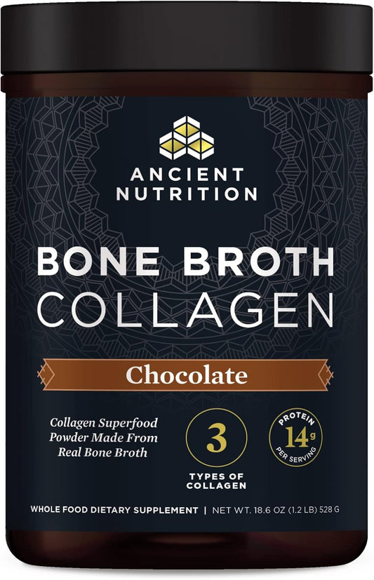 Ancient Nutrition Collagen Powder, Bone Broth Collagen, Chocolate, Hydrolyzed Multi Collagen Peptides, Supports Skin and Nails, Joint Supplement, 30 Servings, 18.6oz