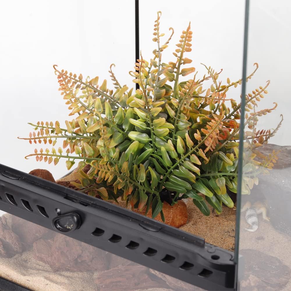 Fake Fall Colors Boston Fern, Reptile Plants for Terrarium, Amphibian Tank Accessories Habitat Decor fit Crested Gecko Leopard Lizard Chameleon Ball Python Snake Frog