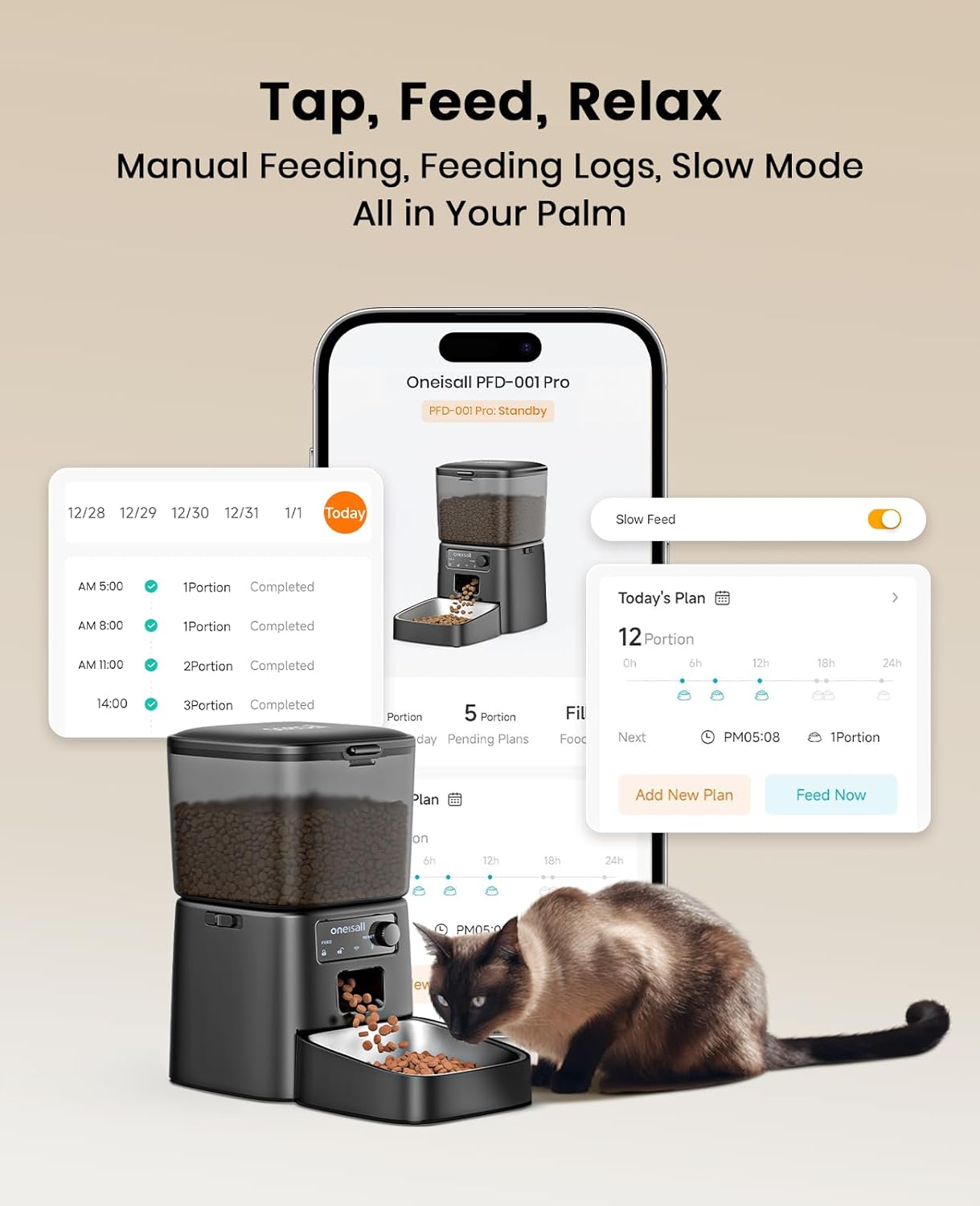oneisall Automatic Cat Feeder, WiFi Cat Food Dispenser with App Control, Auto Cats Feeder Automatic for Dry Food, Smart Pet Food Dispenser with Portion Control for Small Pets Indoor
