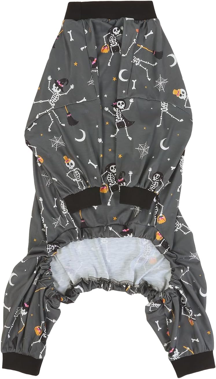 HDE Dog Pajamas One Piece Jumpsuit Lightweight Dog PJs Shirt for M-3XL Dogs Skeleton Bones - L