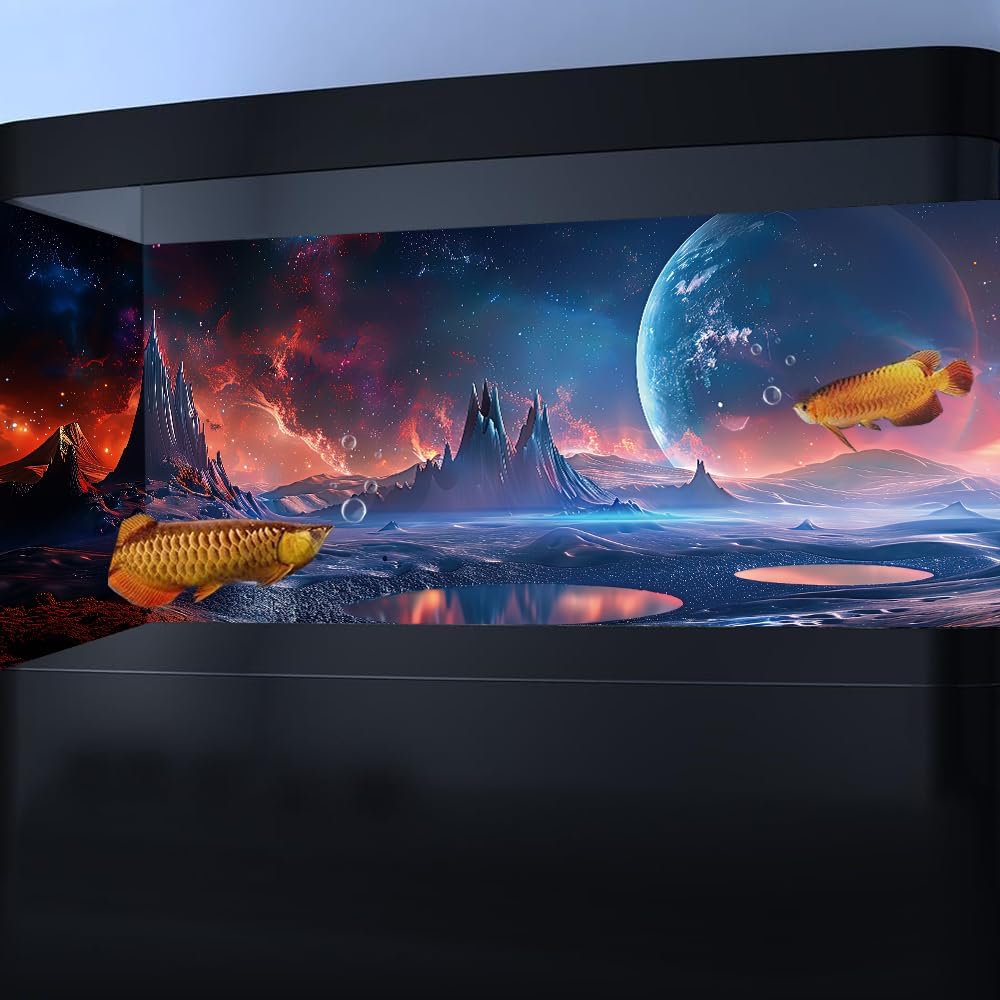 Scarlet Cosmic Aquarium Background,Cool Galaxy Parallel Space Themed Fish Tank Background, Tropical Desert Terrarium Background 36X24IN with 8 EVA Double-Sided Tape