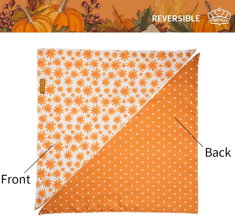 CROWNED BEAUTY Fall Dog Bandanas Reversible 2 Pack, Daisy Set, Buffalo Plaid Polka Dots Adjustable Triangle Scarves for Medium Large Extra Large Dogs Girl Boy Pets Orange DB64-L