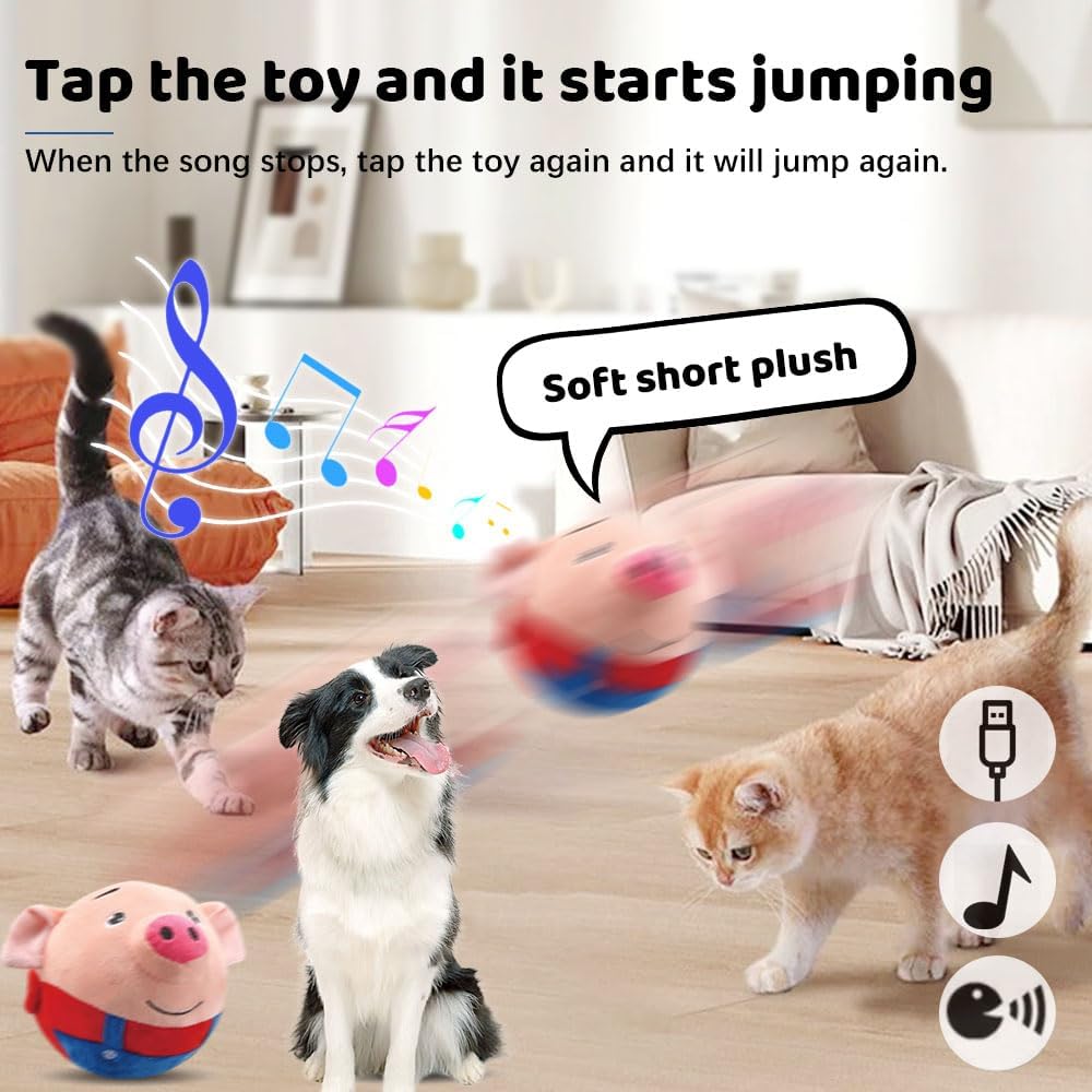 Upgrade Active Moving Pet Plush Toy, Squeaky Moving Dog Ball Toy Interactive Dog Toy for Boredom Dog Bouncing Ball Plush Toy, Pig Plush Sound Electronic Dog Toy Pet Bouncing Balls Toy (Tiger)