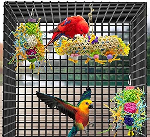 EBaokuup 3Pack Bird Chewing Toys Foraging Shredder Toy Parrot Cage Bird Loofah Hanging Toy for Cockatiel Conure African Grey Parrot