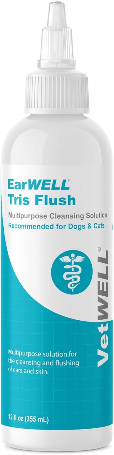 VetWELL Dog Ear Cleaner Solution & Infection Treatment for Dogs & Cats, Tris Otic Cleanser Drops Helps Eliminate Odor and Relieve Infections - 12oz