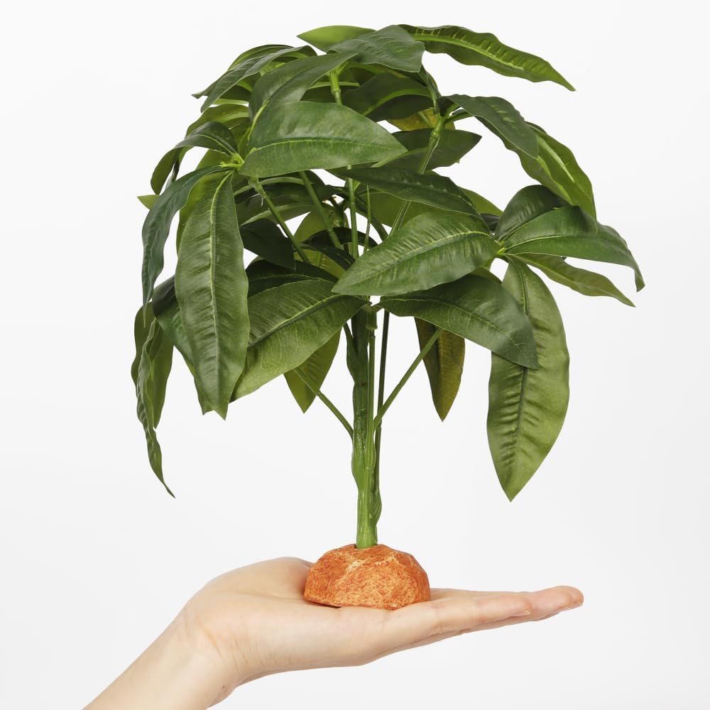 Fake Green Money Tree Plant, Reptile Decor for Terrarium, Crested Gecko Tank Accessories fit Leopard Gecko Bearded Dragon Lizard Chameleon Snake Tortoise