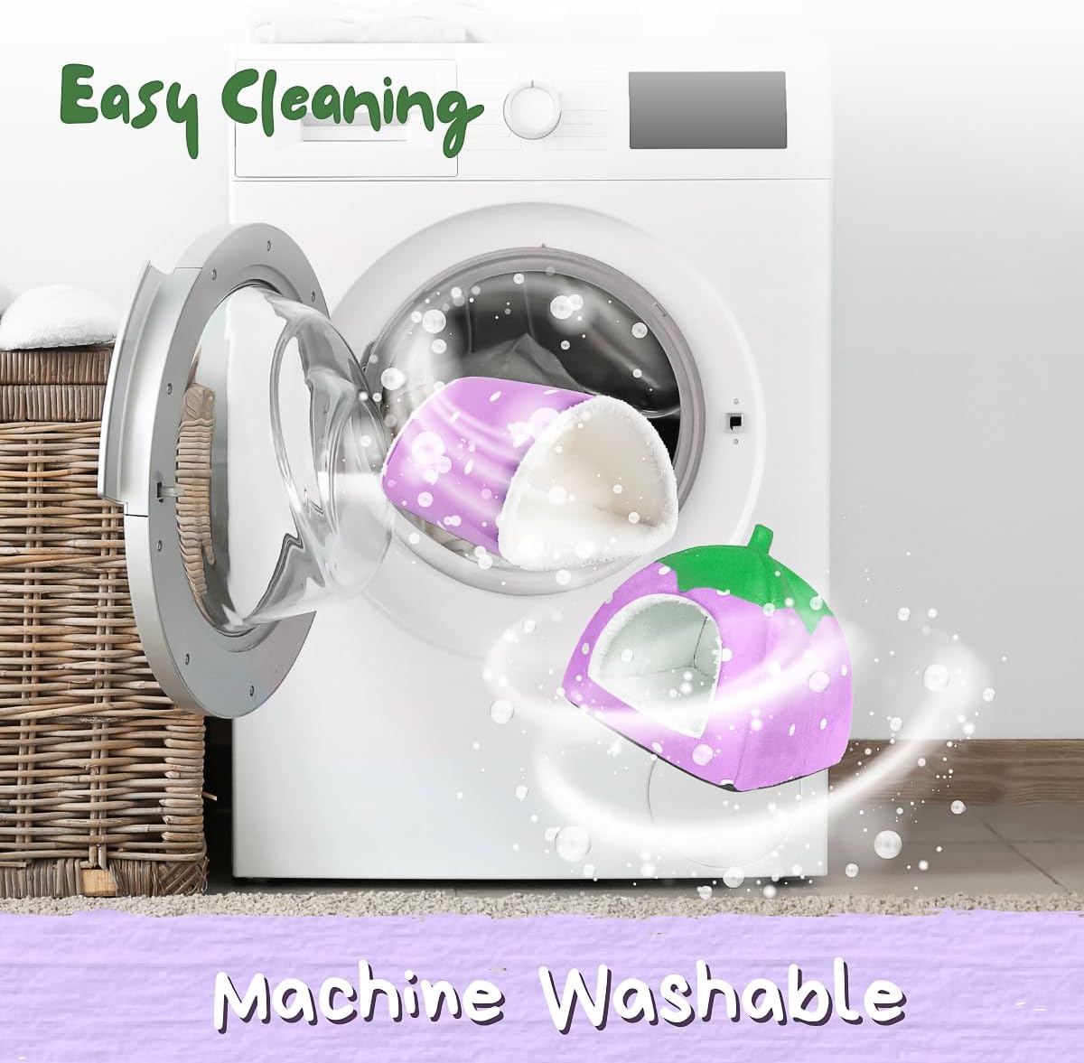 Guinea Pig Hideout with Tunnel, Washable Chinchilla House Bed, Fleece Hideaway, Enrichment Toys, and Cage Accessories for Ferret Hedgehog Small Animal